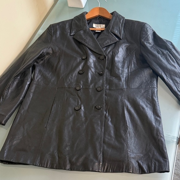 Alfani Jackets & Blazers - Leather Jacket Women Alfani Black Leather Trench Coat Size XL